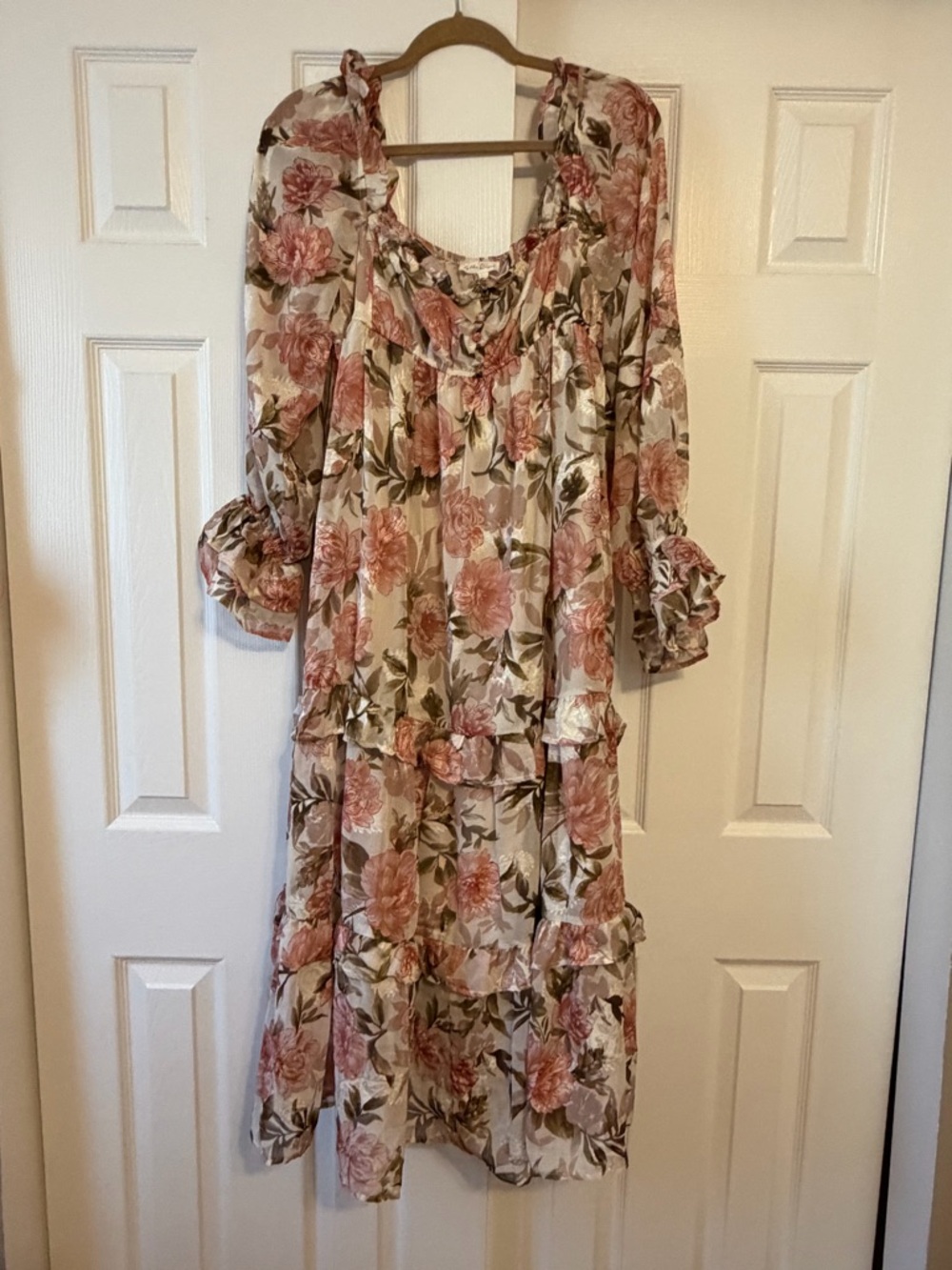 By the river large Rose-Print Ruffle Tiered Maxi Dress - Pink Floral